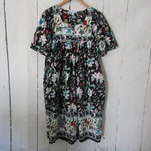 Only Necessities House Dress L 18 20 Black Floral Short Sleeve Mumu Pockets